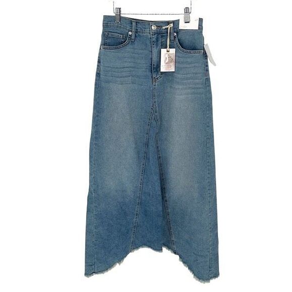 Jessica Simpson Womens Maxi Drape Front Denim Skirt Sweet Pea Size 25 NWT - Picture 1 of 11